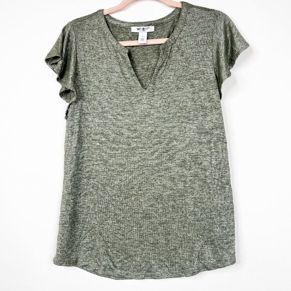 2/$30 Outlet WHBM Notch-Neck Ruffle-Sleeve Tee Large Gray #8835 - Picture 5 of 11